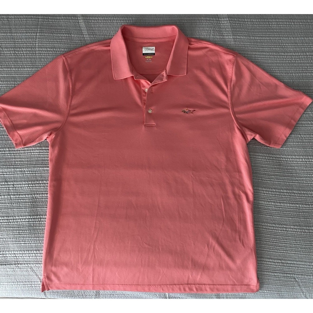 Greg Norman Play Dry Men's Solid Coral Short Sleeve Polo Shark Logo XL/TG